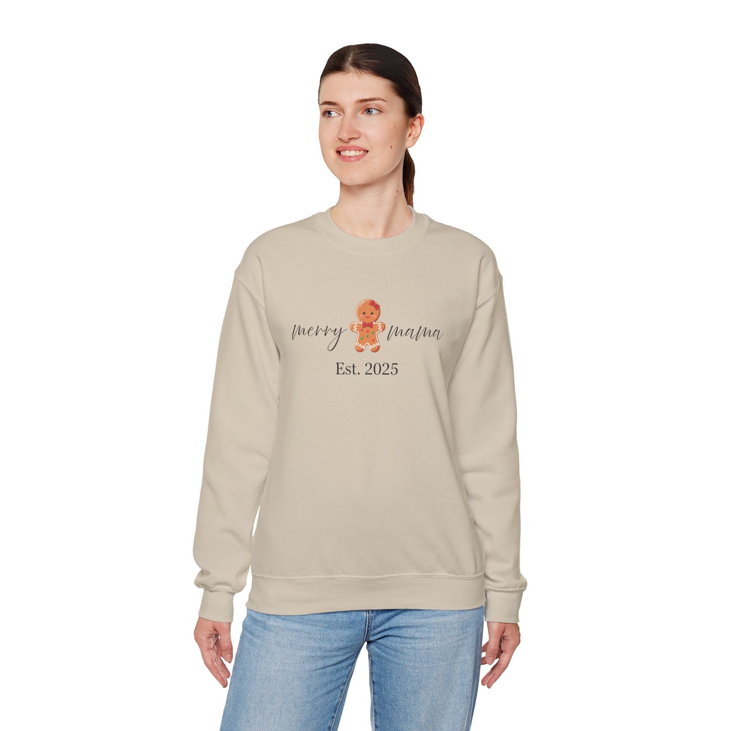 "Merry Mamma Est. 2025" – Gingerbread Holiday Mom Crewneck