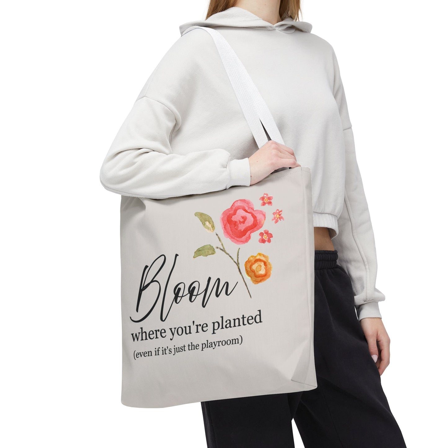 Floral 'Bloom Where You're Planted' Tote Bag