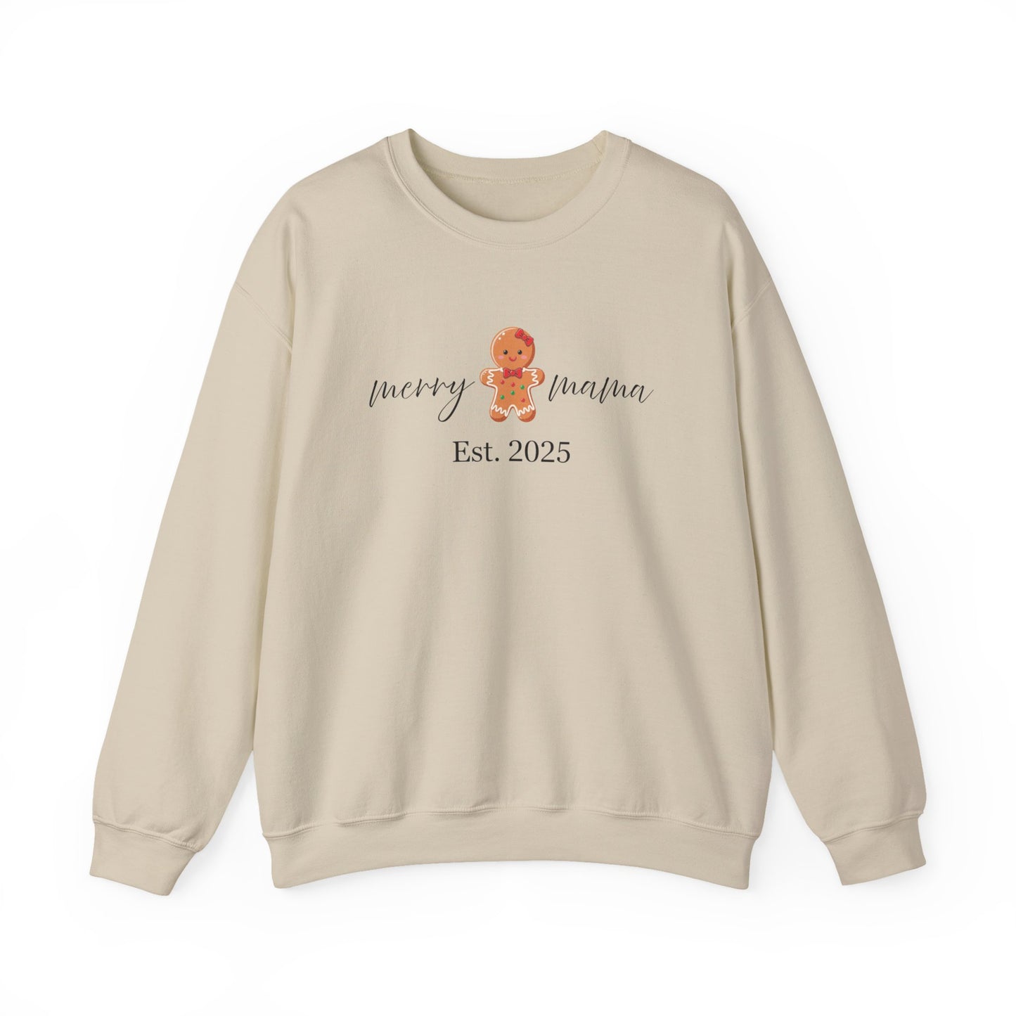 "Merry Mamma Est. 2025" – Gingerbread Holiday Mom Crewneck